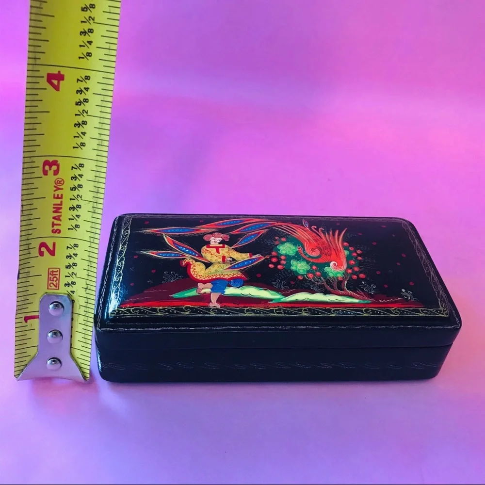 Vintage handmade and painted wooden jewelry box
